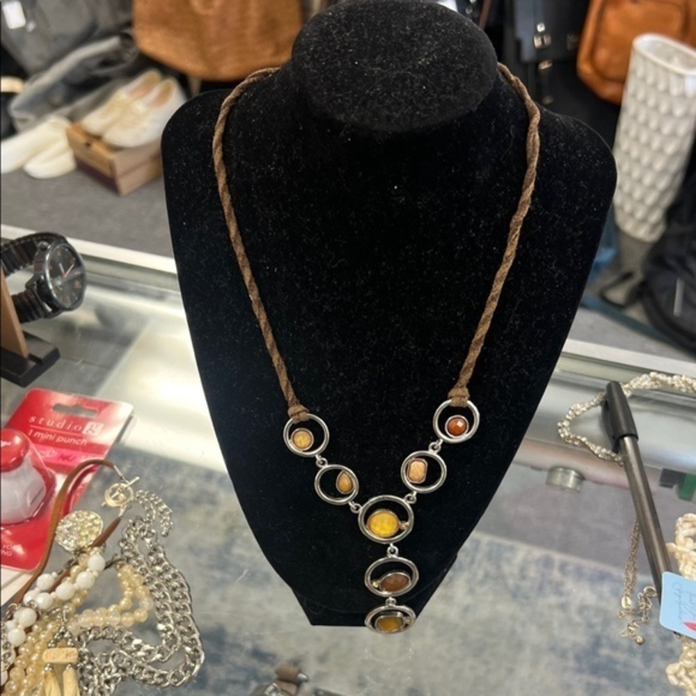 Lia Sophia Brown and Silver Circle Necklace